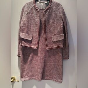 St. John - Chic Tweed Sheath Dress with matching Jacket red  metallic